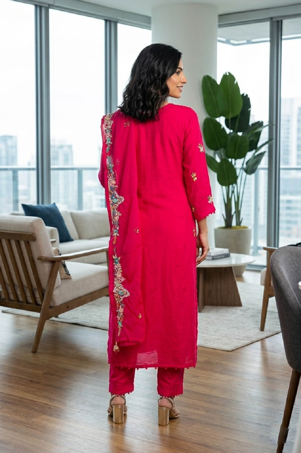 Rani Pink Silk Kurti Pant