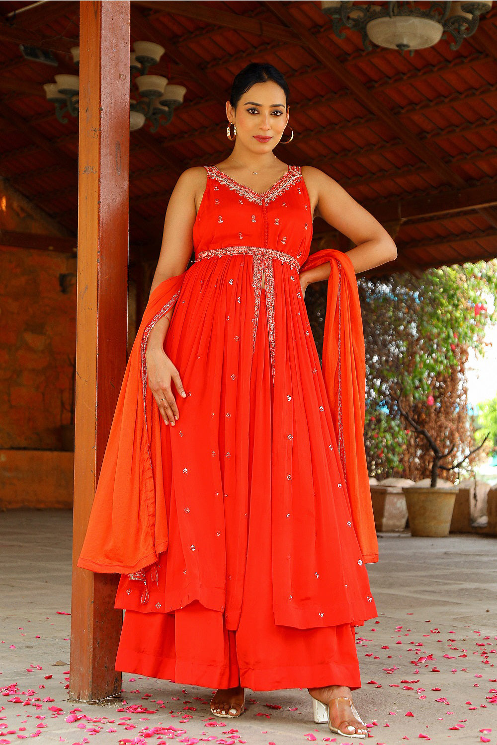 Kaira Red Kurti With Skirt And Dupatta Partyqueen Set