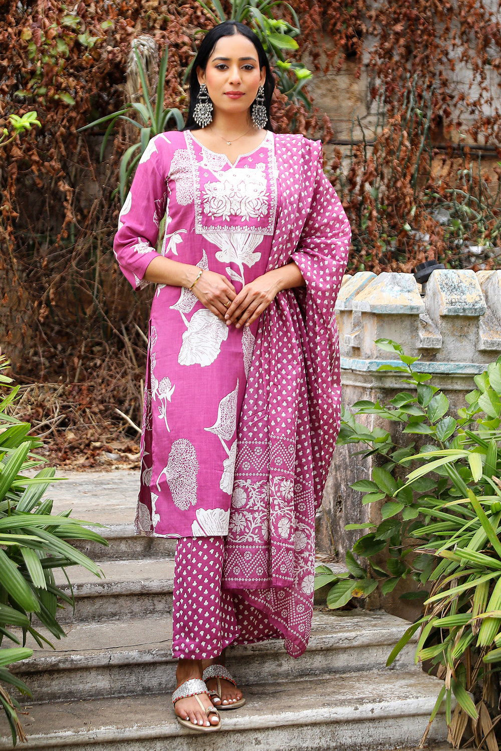 M Pink Kurti With Pant And Dupatta Fashionista Set