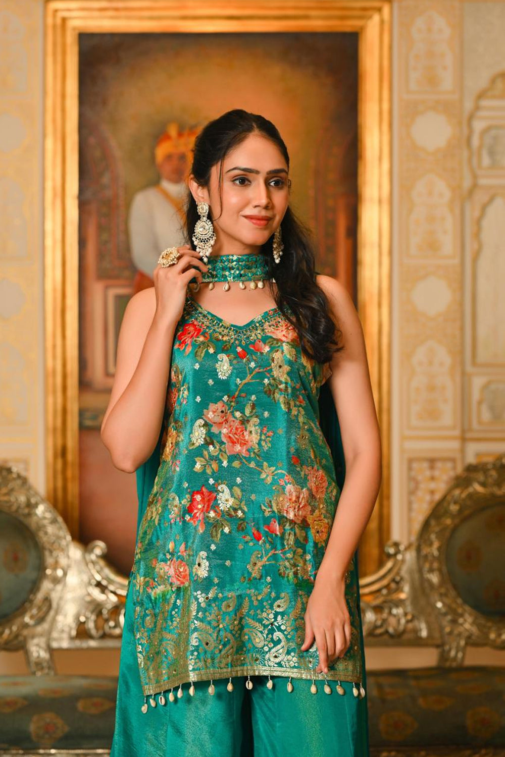 Rama Green Shimmer Kurti 3 Pieces Set