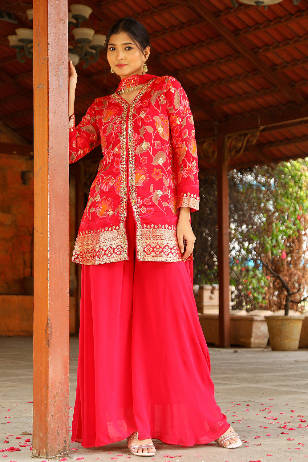 Rani Pink Chinon Garara Kurti 3 Pieces Set