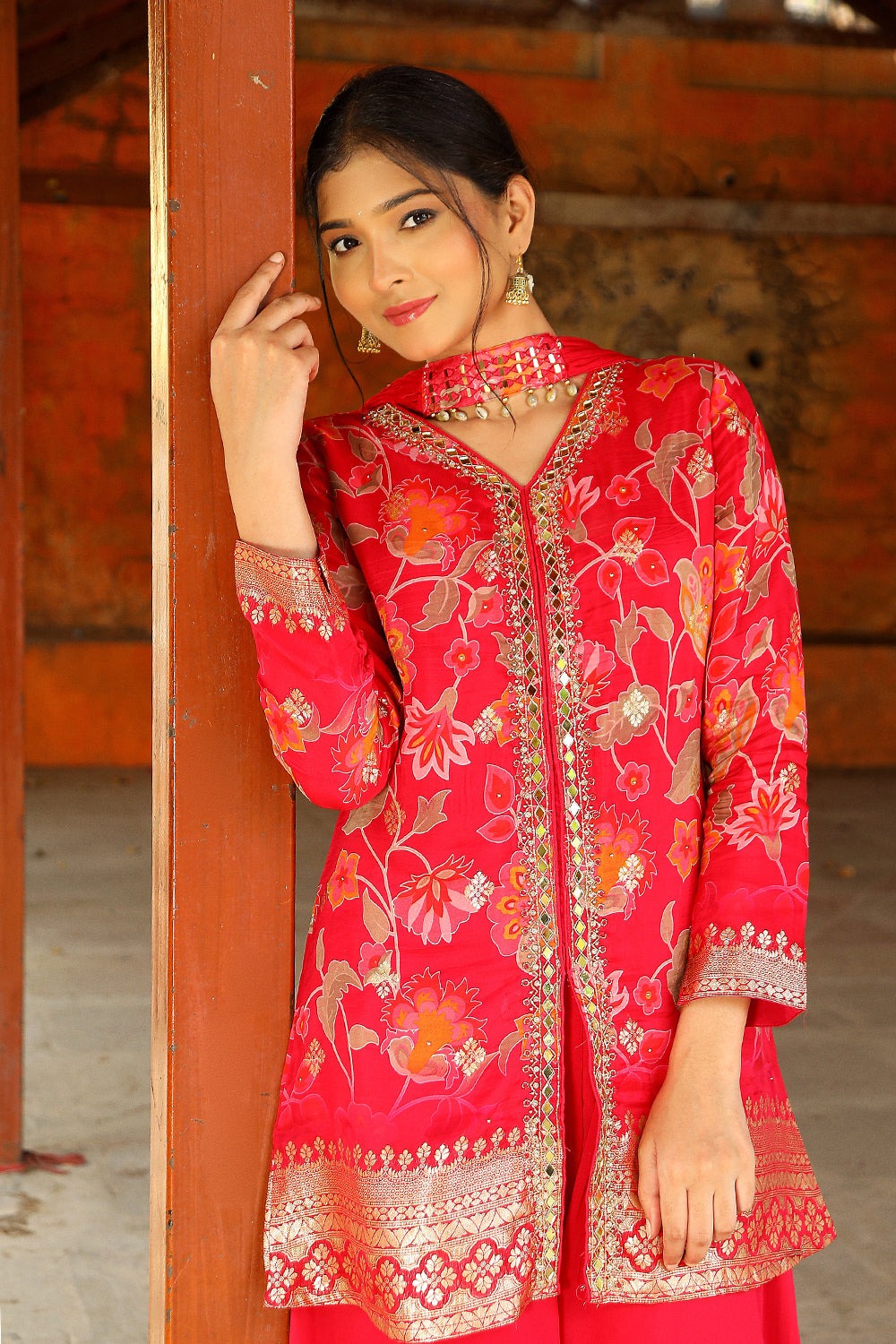 Rani Pink Chinon Garara Kurti 3 Pieces Set