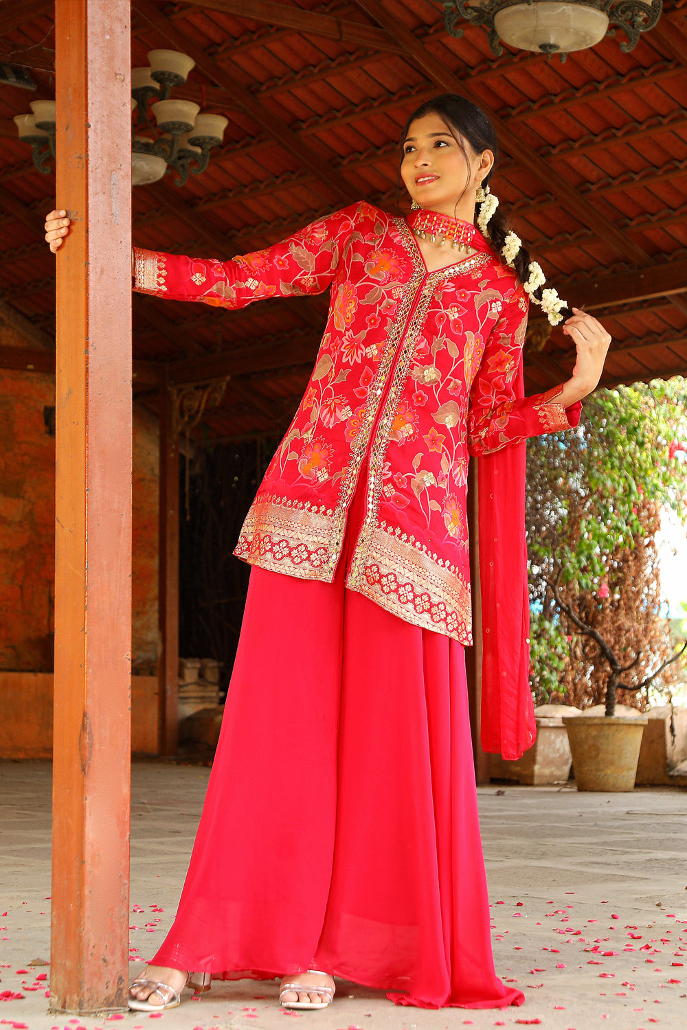 Rani Pink Chinon Garara Kurti 3 Pieces Set