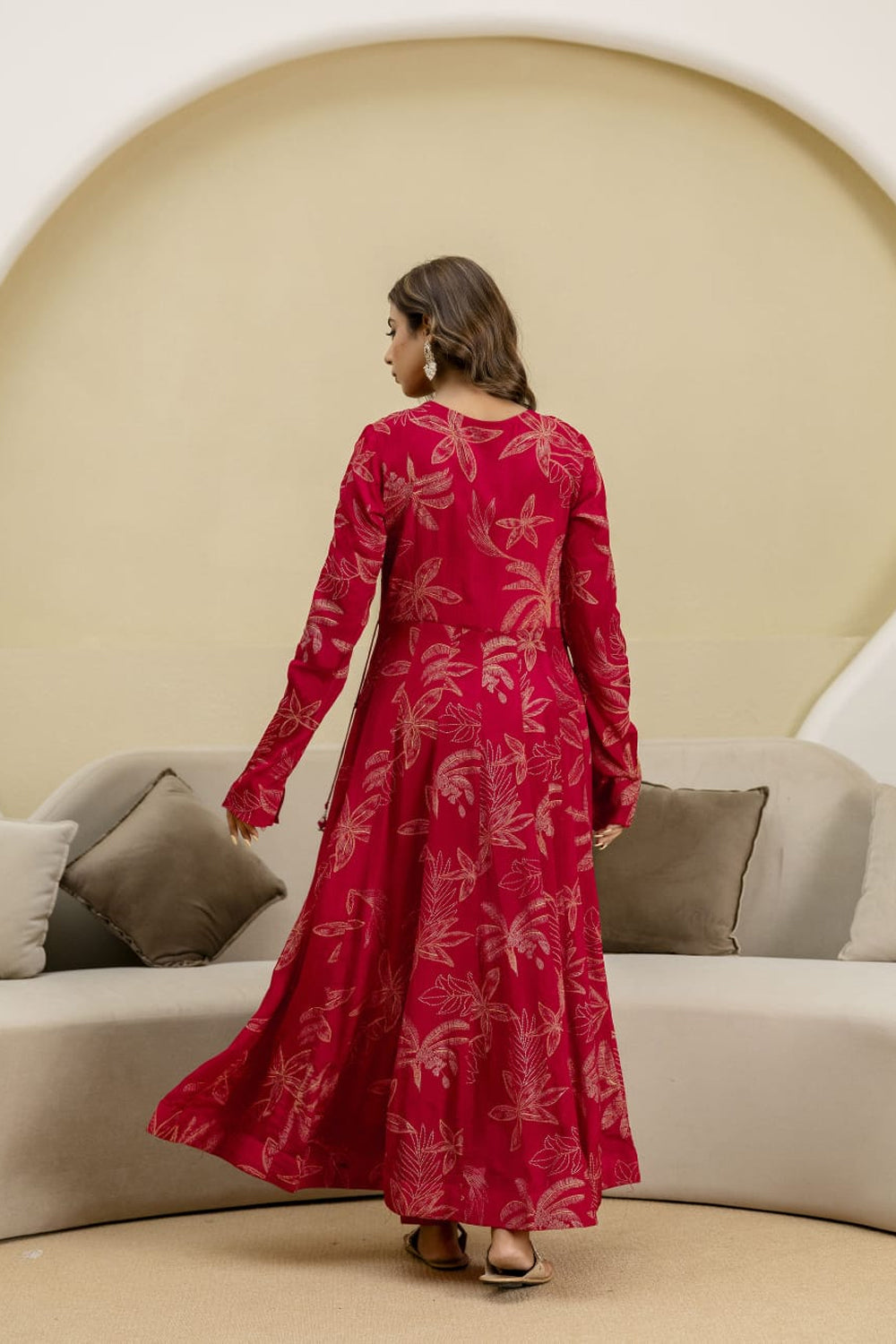 Reddish Pink Chinon Frock Kurti 3 Pieces Set