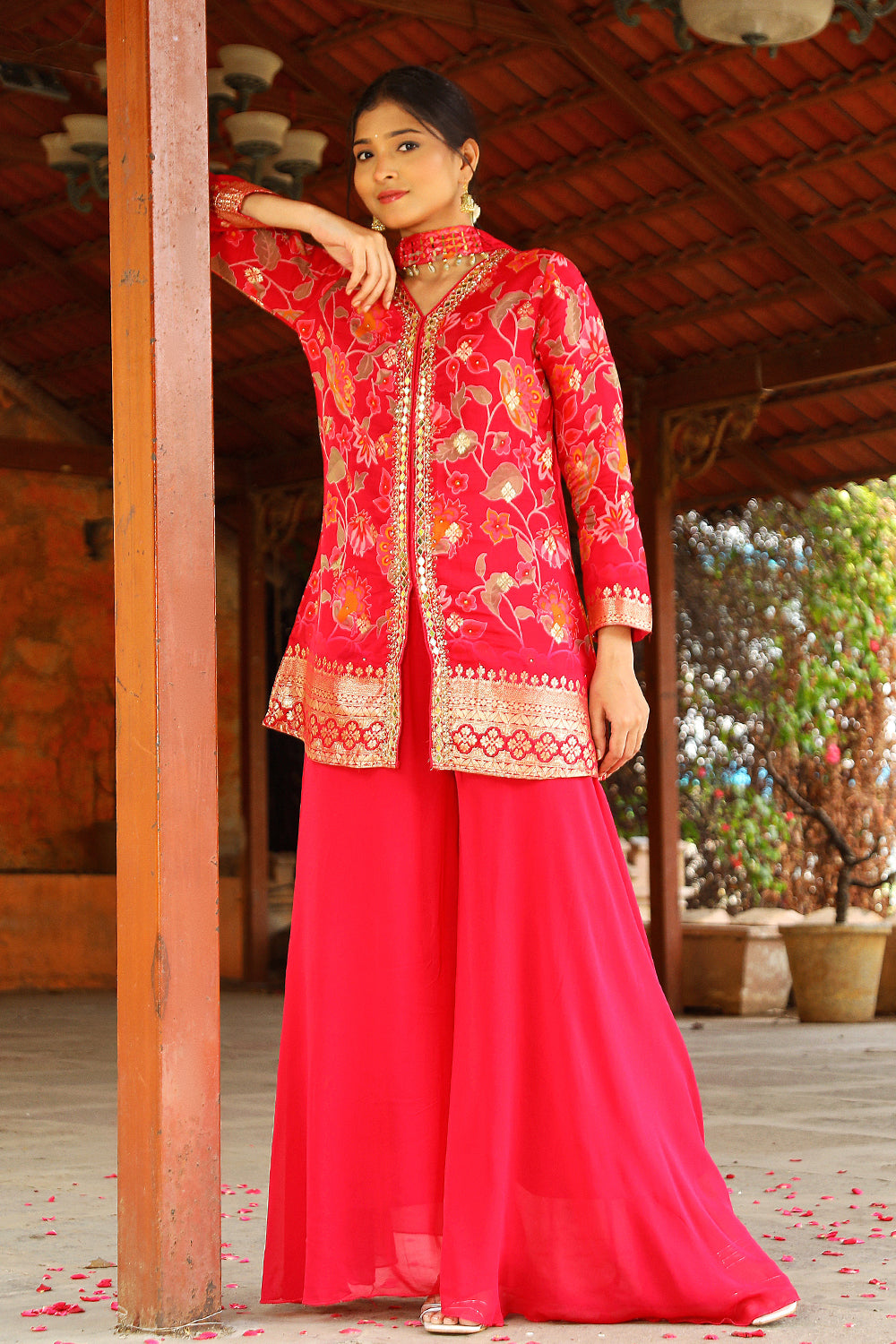 Rani Pink Chinon Garara Kurti 3 Pieces Set