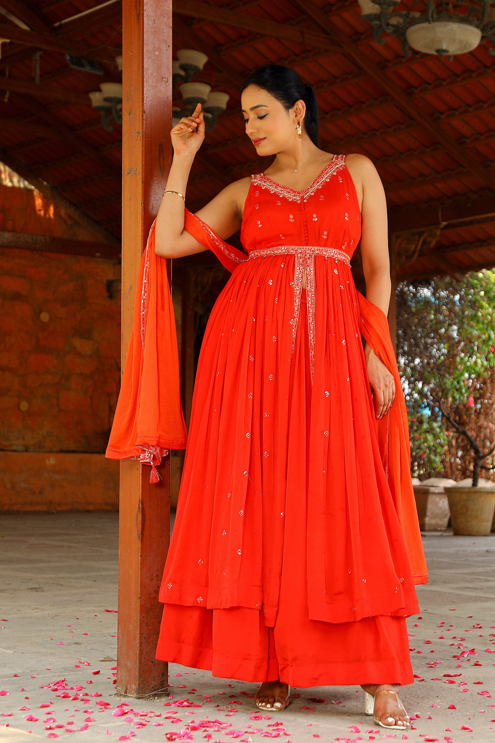 Kaira Red Kurti With Skirt And Dupatta Partyqueen Set