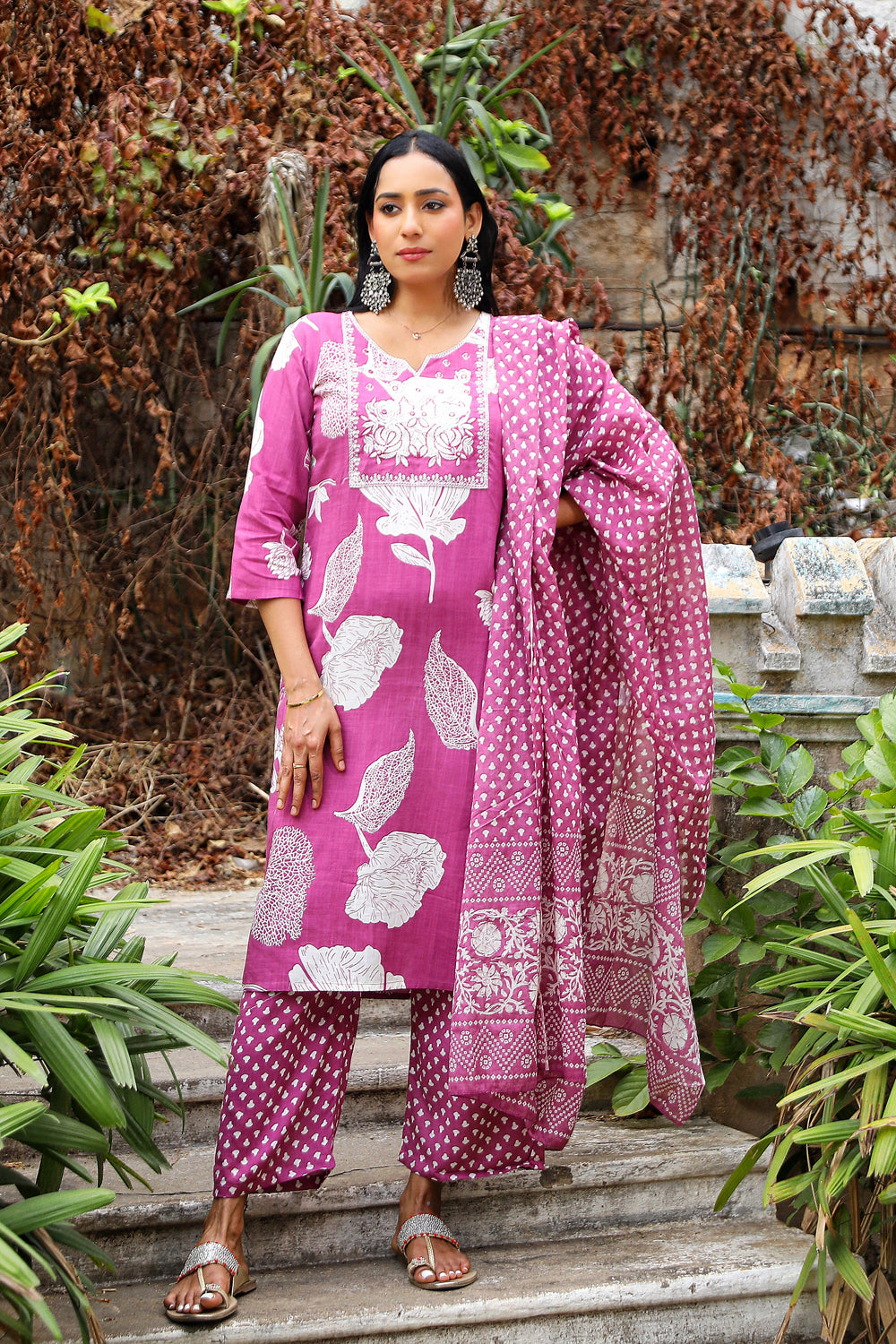 M Pink Kurti With Pant And Dupatta Fashionista Set