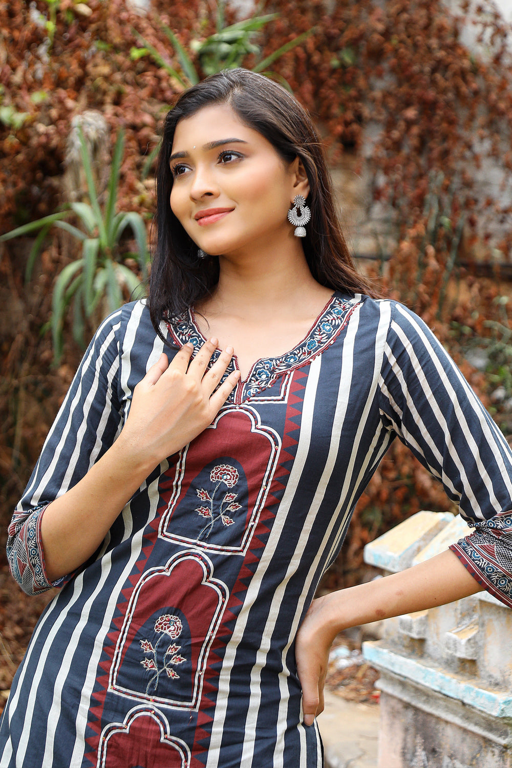 Black Cotton Printed Kurti 3 Pieces Set