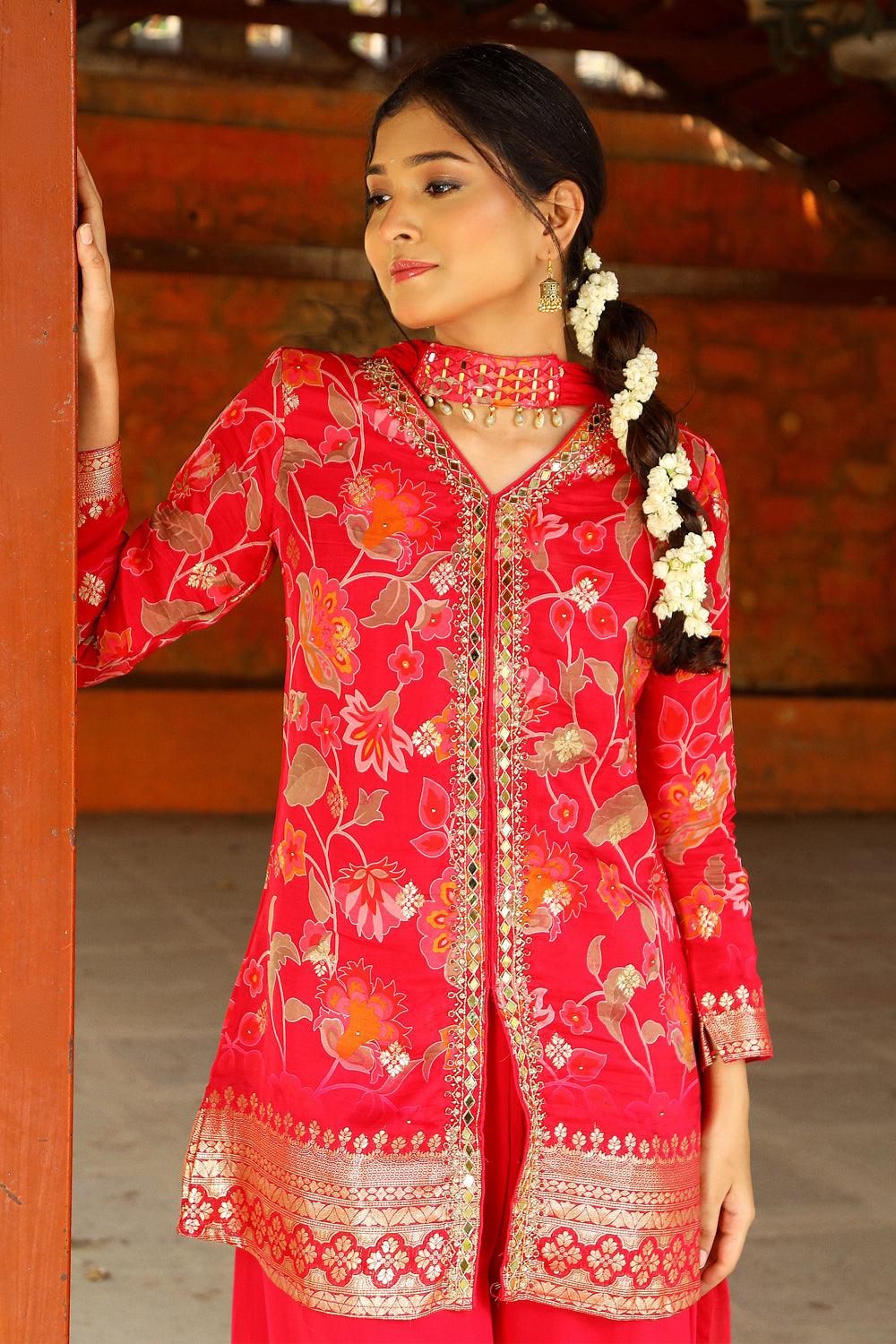 Rani Pink Chinon Garara Kurti 3 Pieces Set