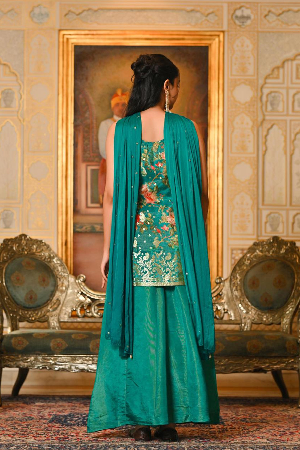 Rama Green Shimmer Kurti 3 Pieces Set