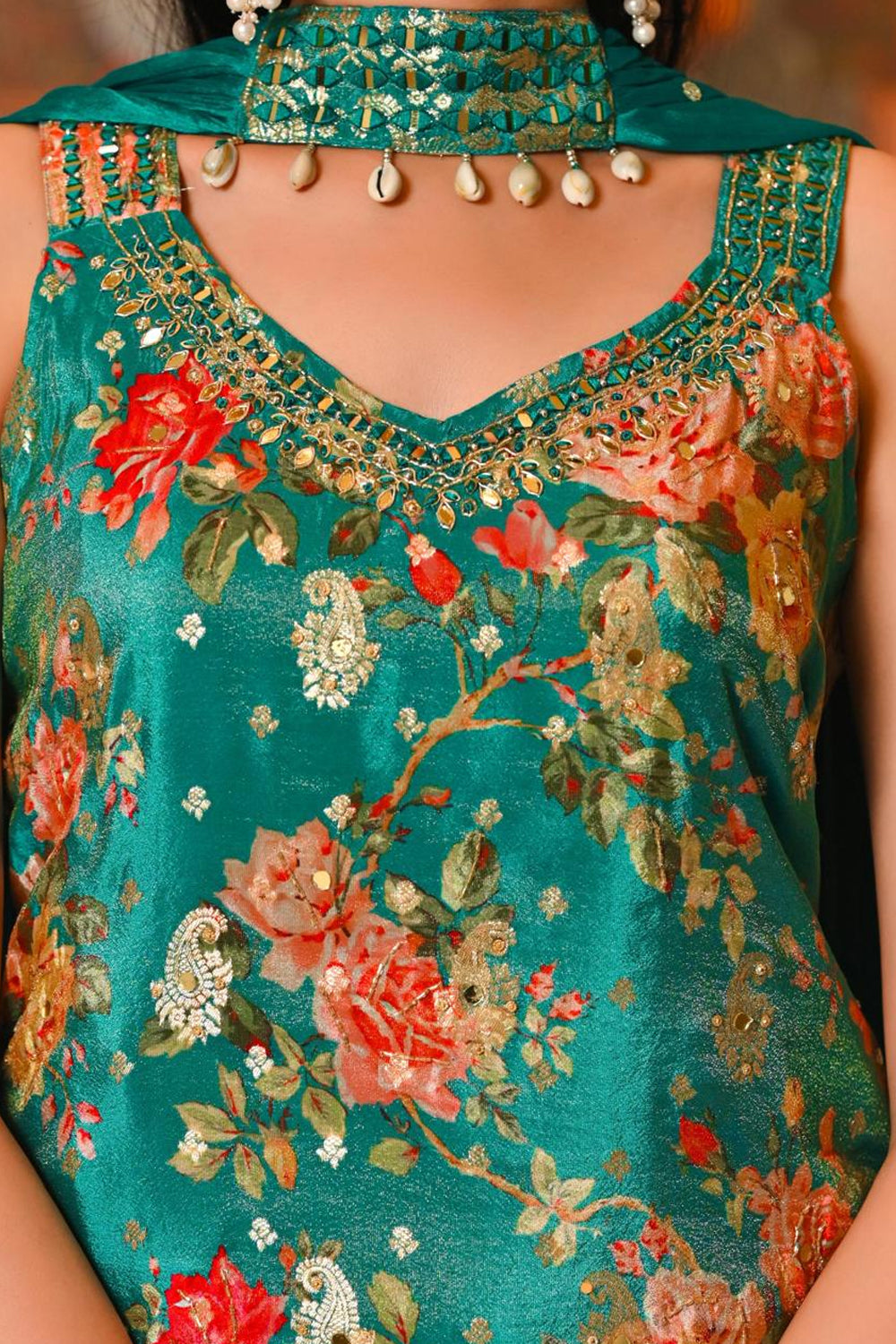 Rama Green Shimmer Kurti 3 Pieces Set