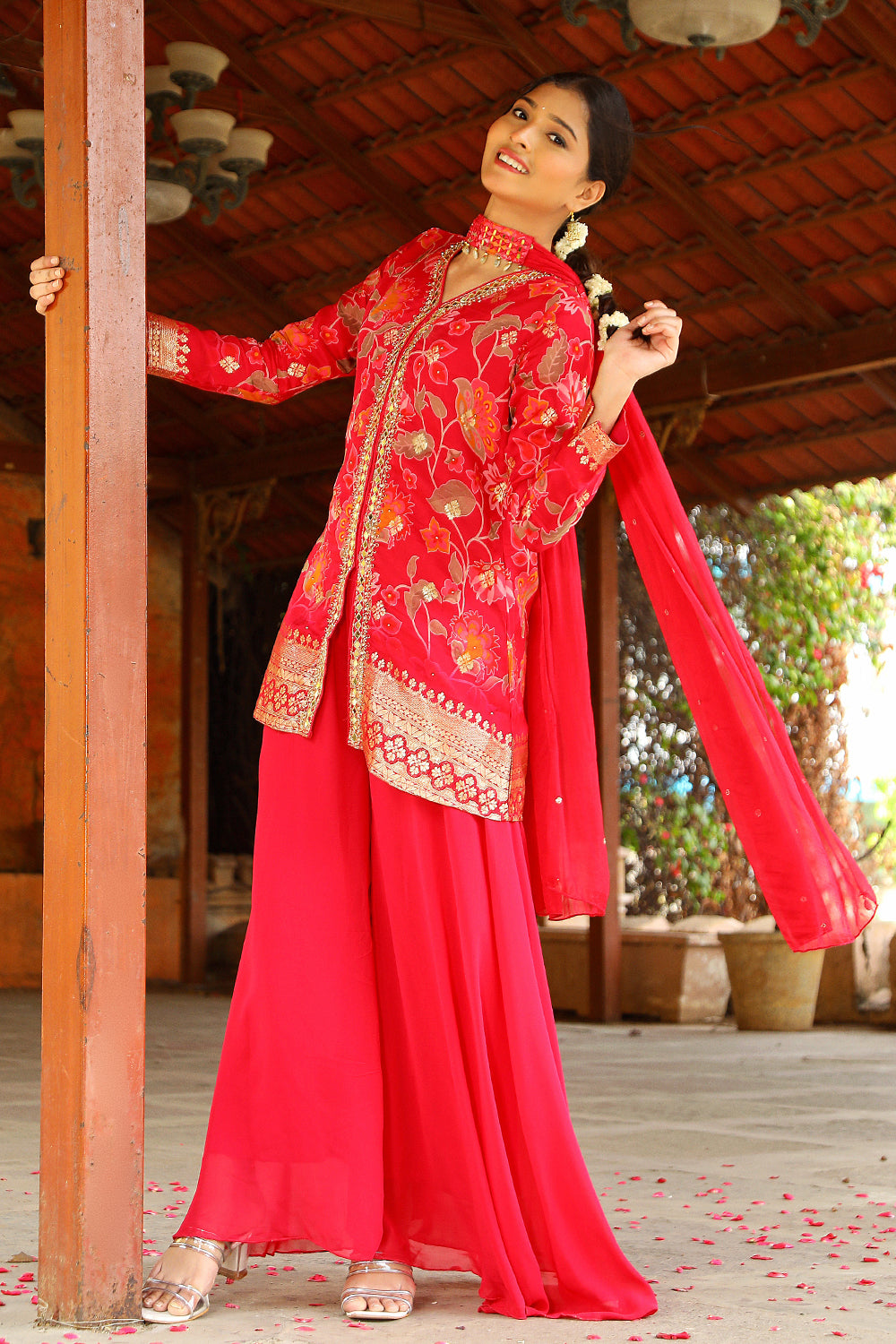 Rani Pink Chinon Garara Kurti 3 Pieces Set