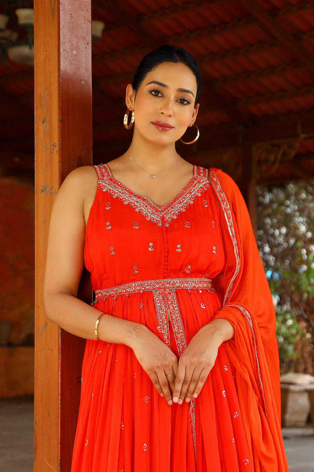 Kaira Red Kurti With Skirt And Dupatta Partyqueen Set