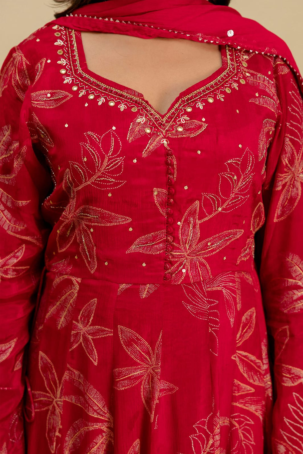 Reddish Pink Chinon Frock Kurti 3 Pieces Set