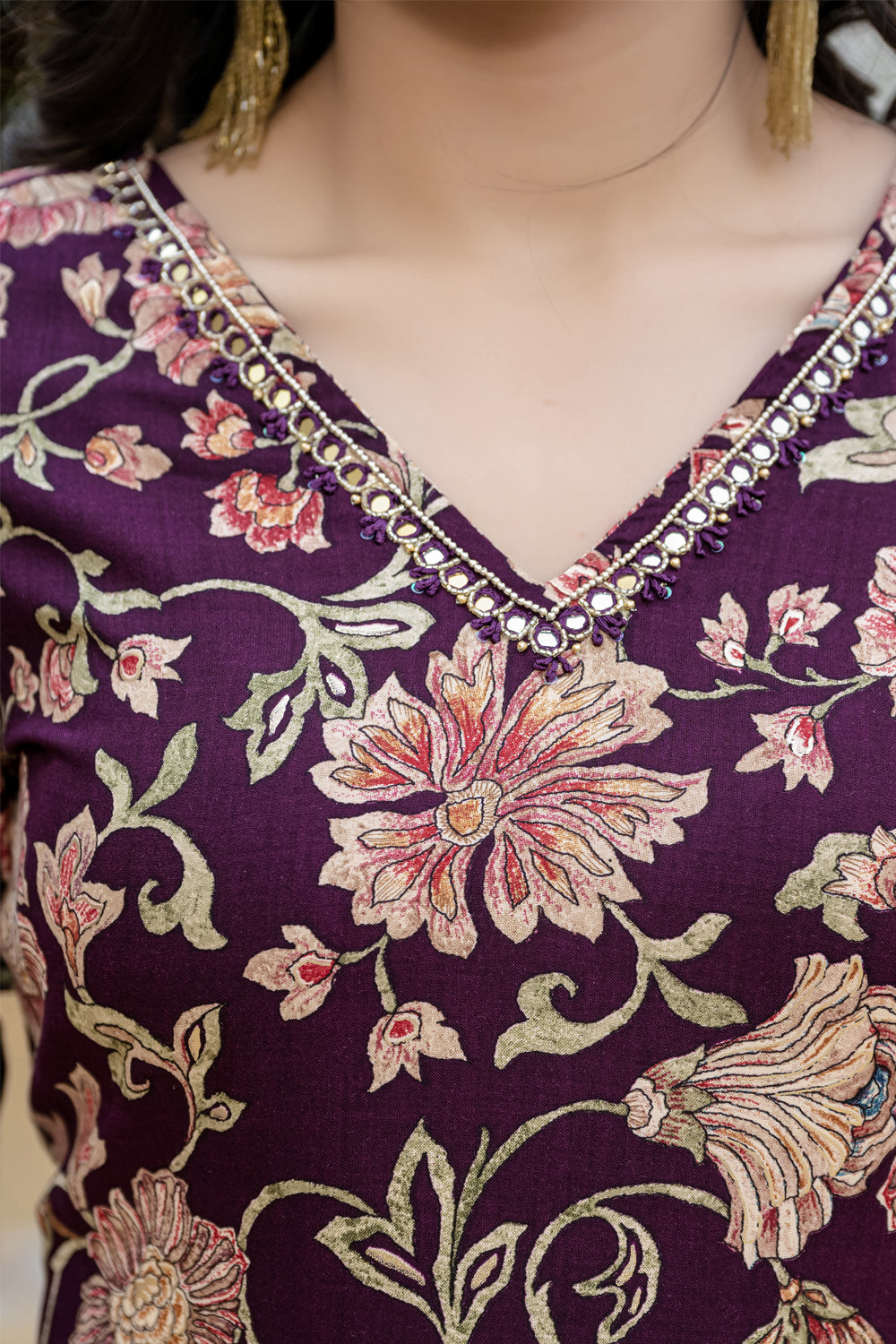Dark Wine Printed Partyqueen Straight Cut Kurti