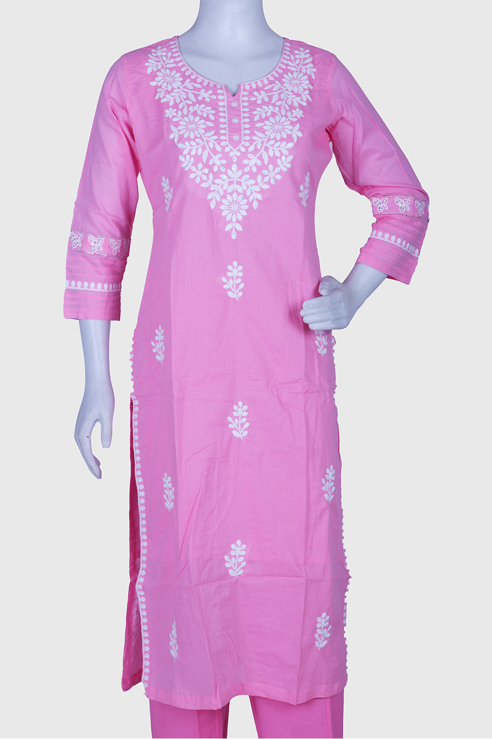 Baby Pink Cotton Kurti Pant 2 Pieces Set