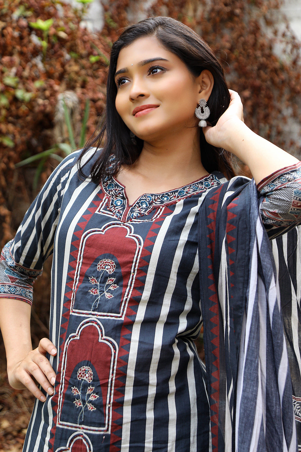 Black Cotton Printed Kurti 3 Pieces Set