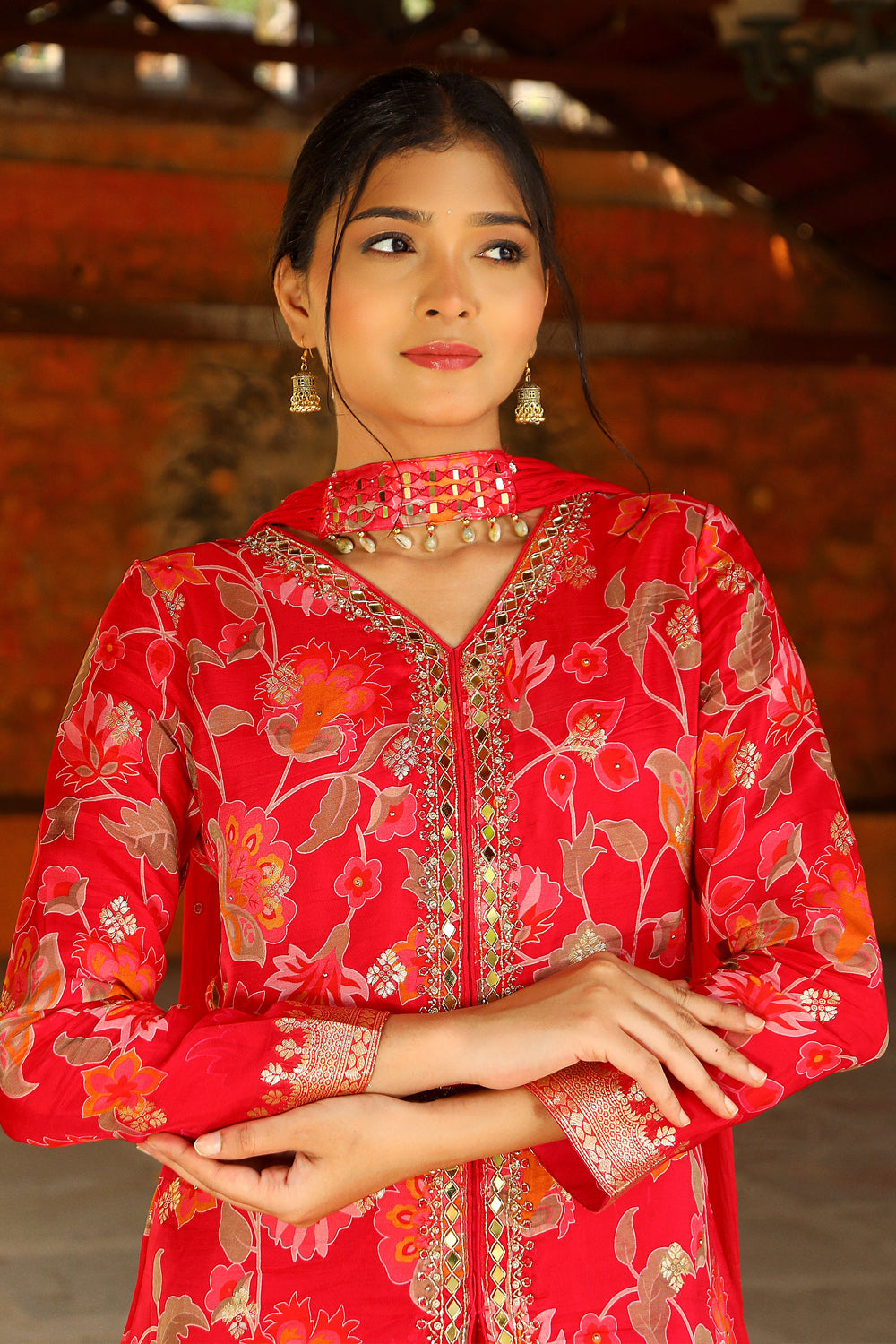 Rani Pink Chinon Garara Kurti 3 Pieces Set