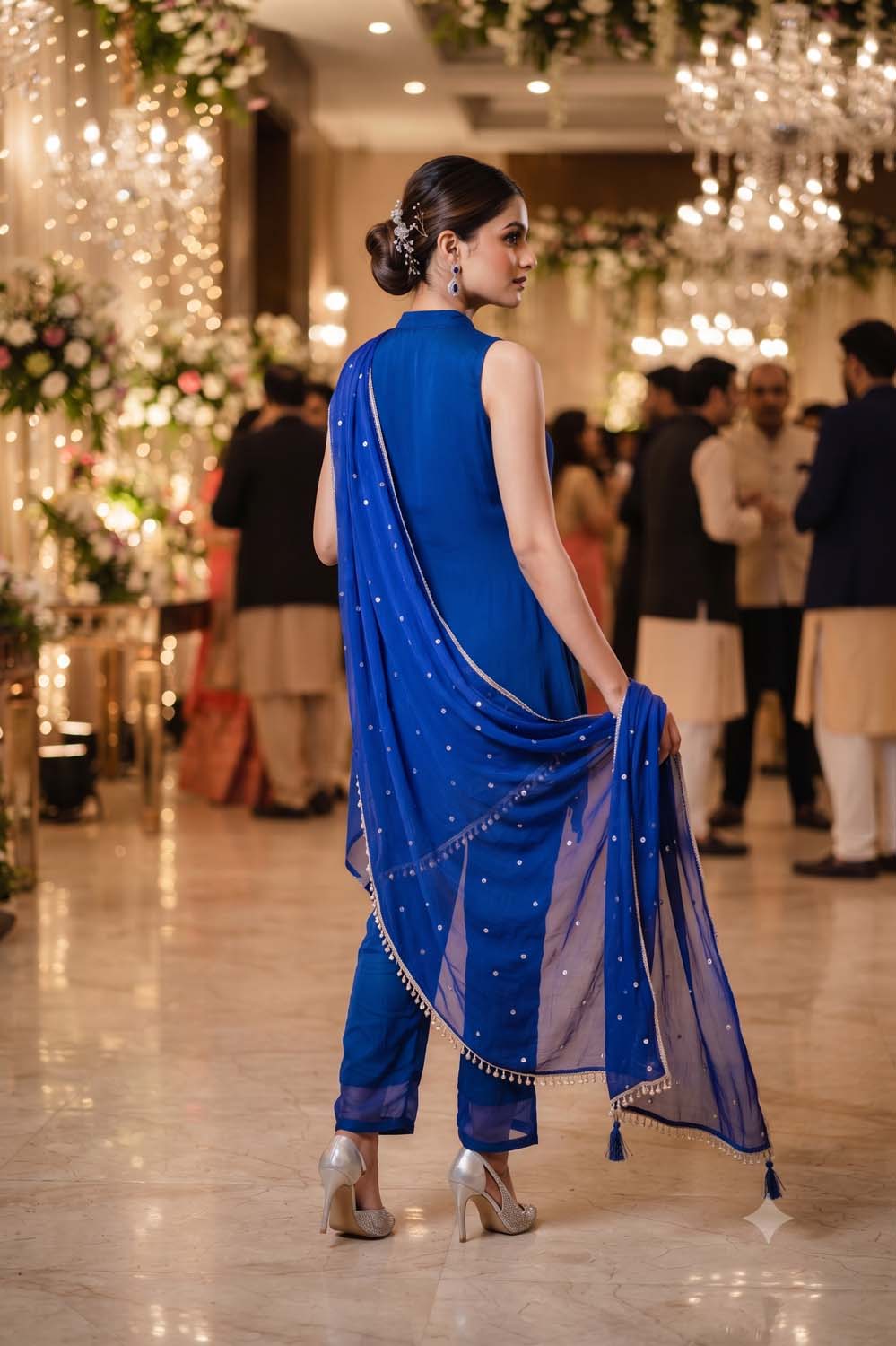 Royal Blue Style Indo West Kurti Pattern Cross Cut