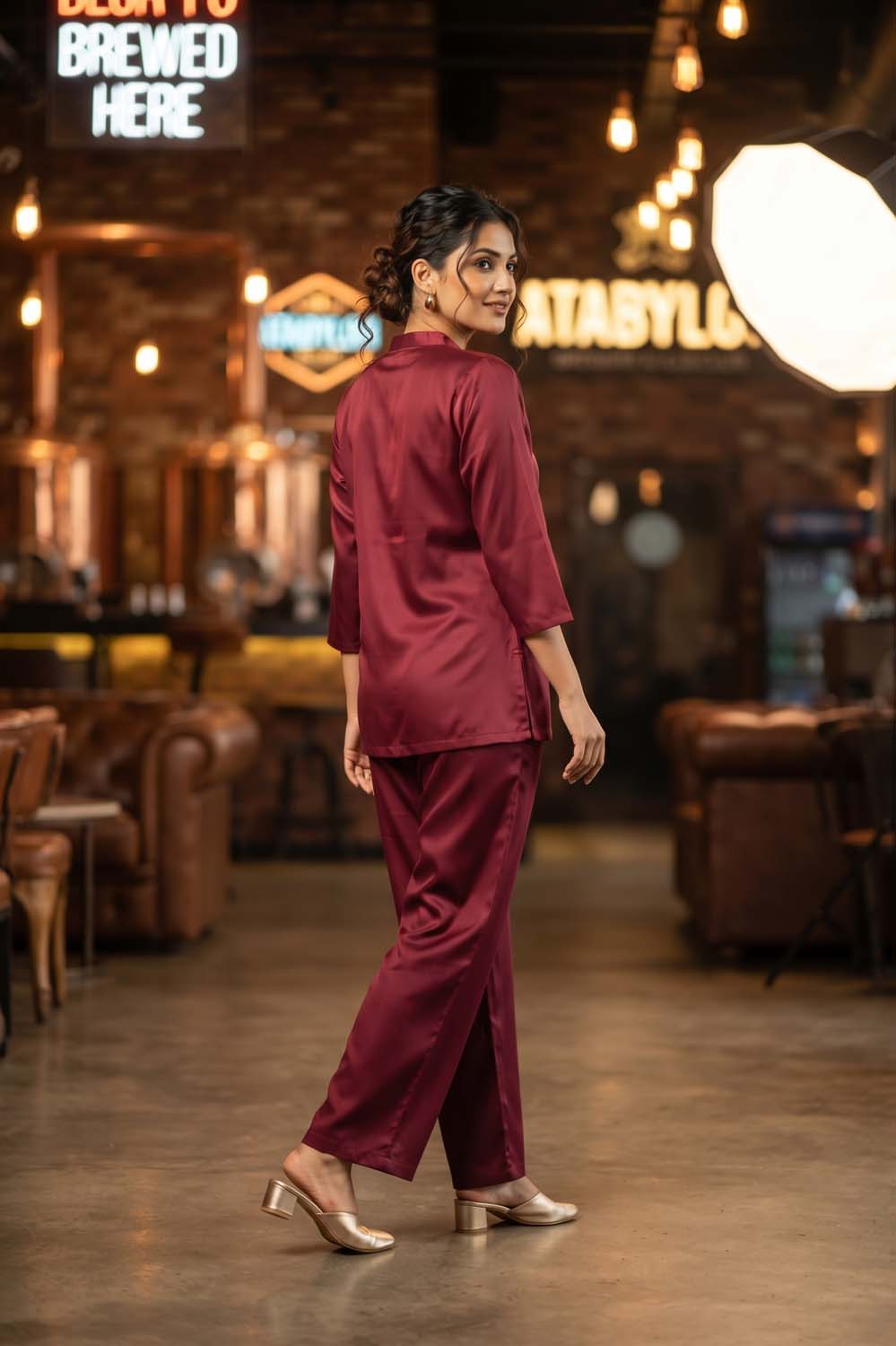 Maroon Cotton Silk 2 Pcs Cord Set Kurti Pant