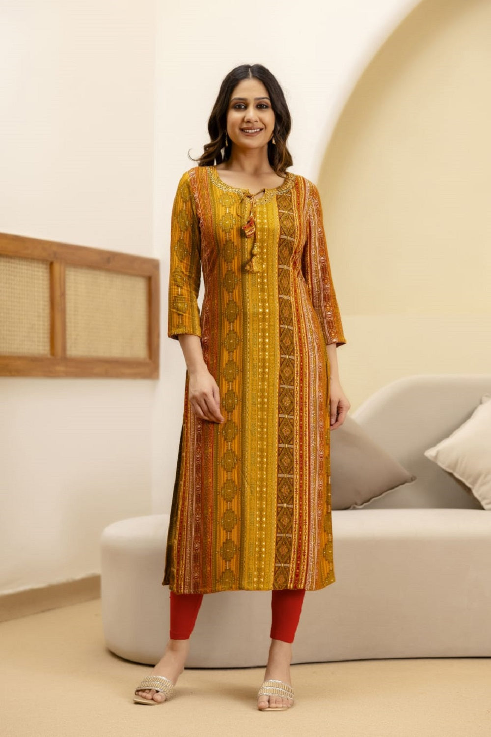 Musterd Rayon Printed Straight Kurti