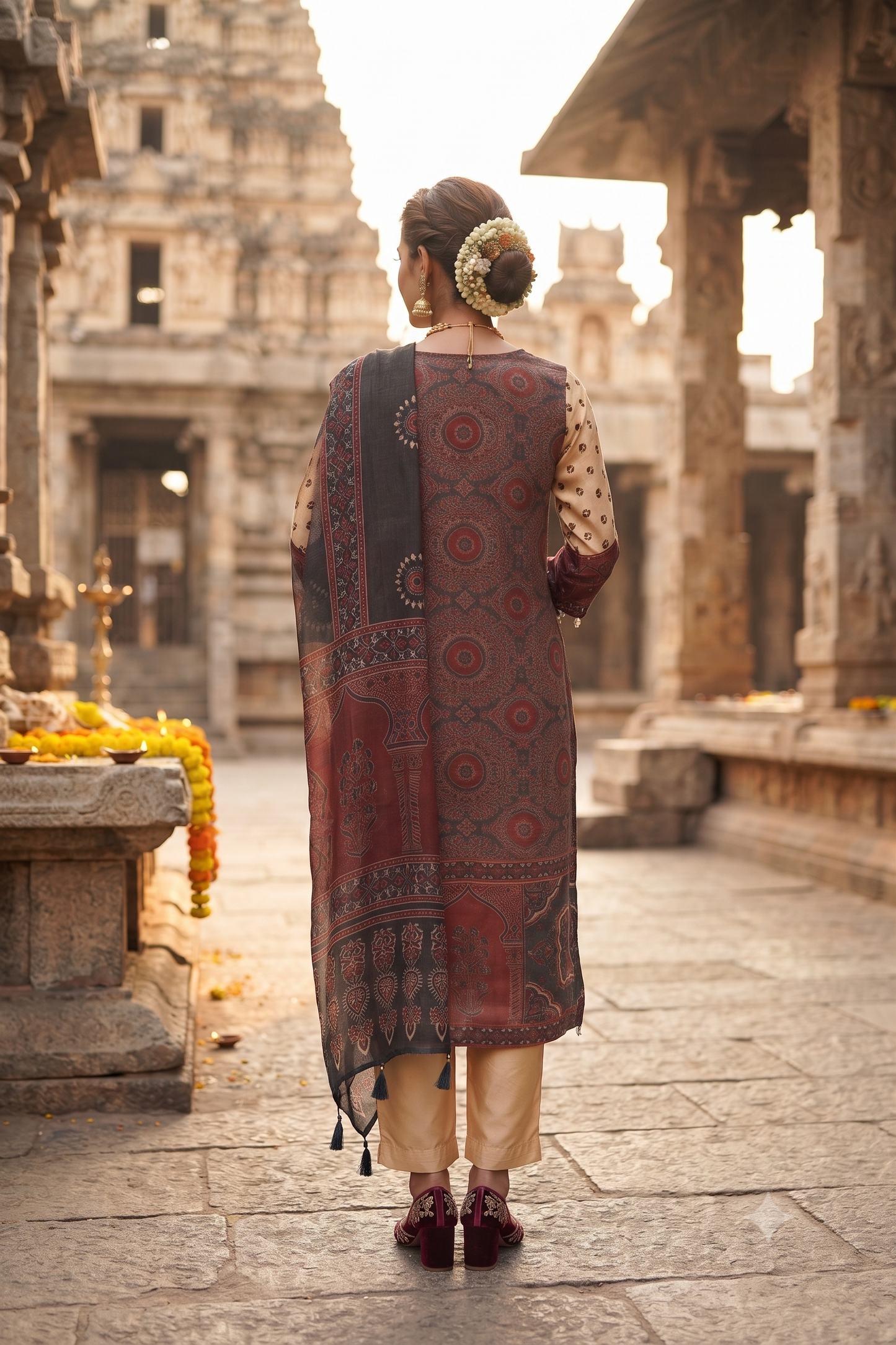 Maroon Crepe Straight Kurti With Pant and Dupatta 3 Pcs Set