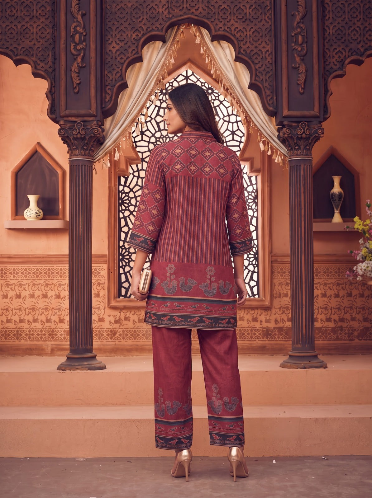 Maroon Crepe Short Kurti With Plazo 2 Pcs Set
