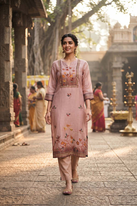 Onion Silk 3 Pcs Set Kurti Pant Dupatta