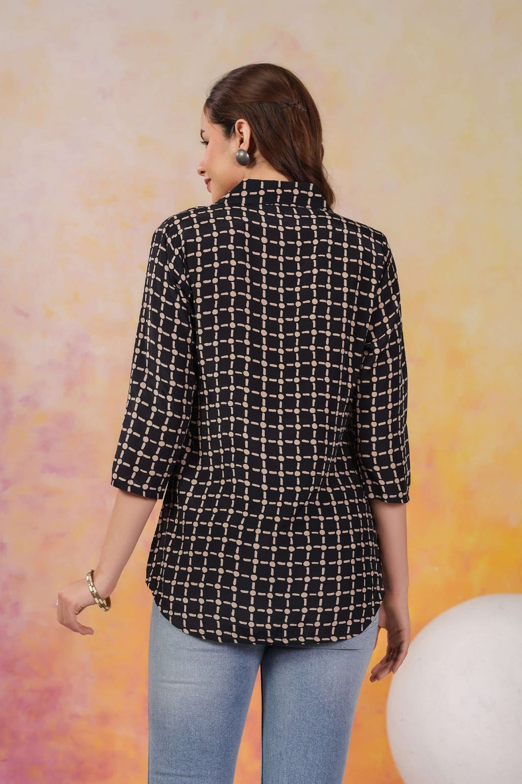 Black Crepe Short Kurti One Pcs