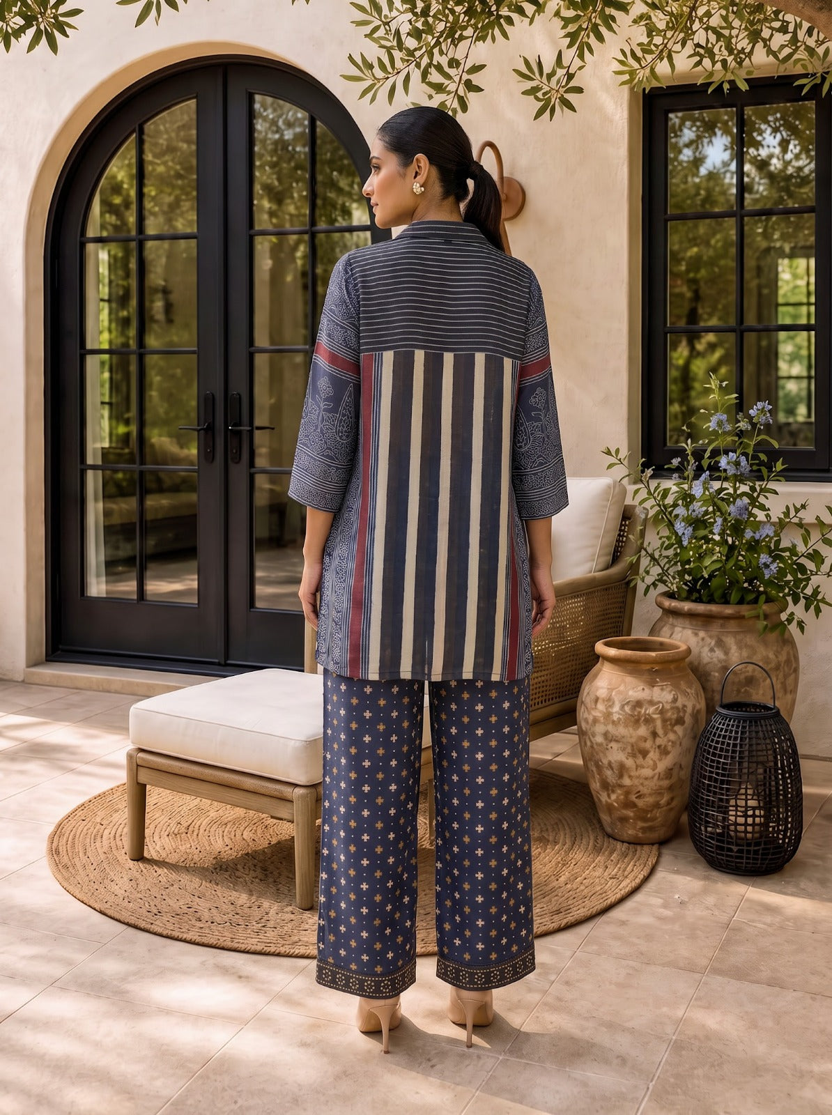 Blue Crepe Short Kurti With Plazo 2 Pcs Set