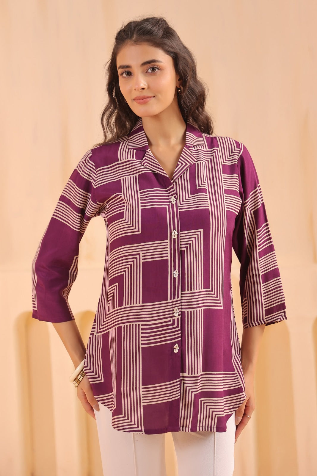 Voilet Rayon Short Shirt One Pc
