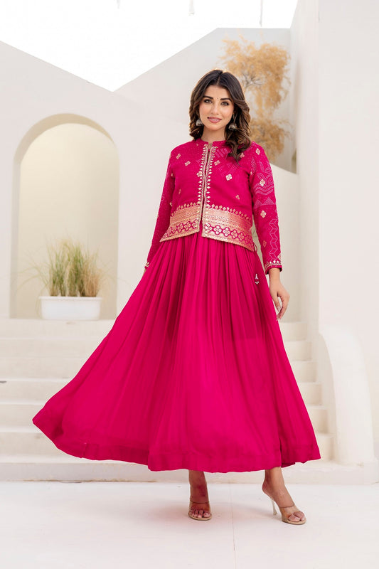 Dark Rani Pink Chinon Kurti With Jacket