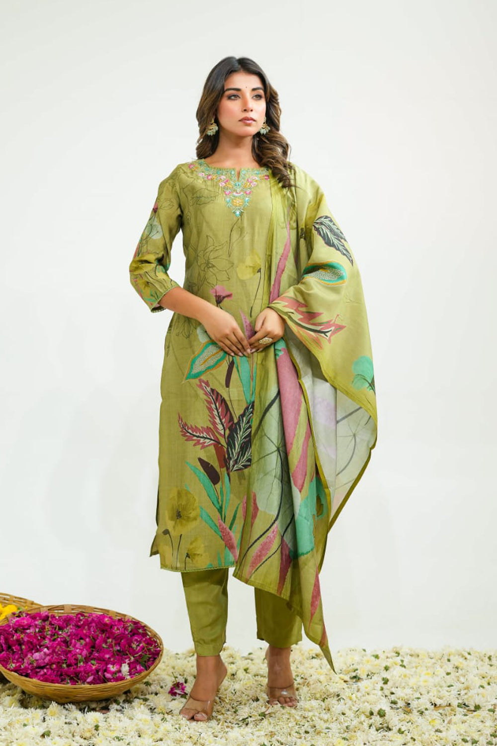 Pista Green Partyqueen Kurti Pant Dupatta Set