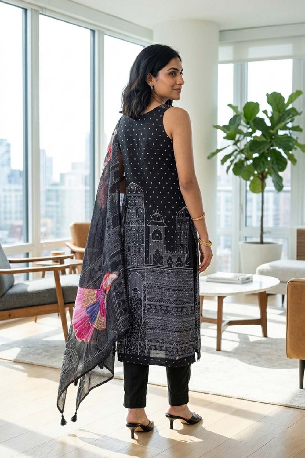 Black Chinon Kurti Pant