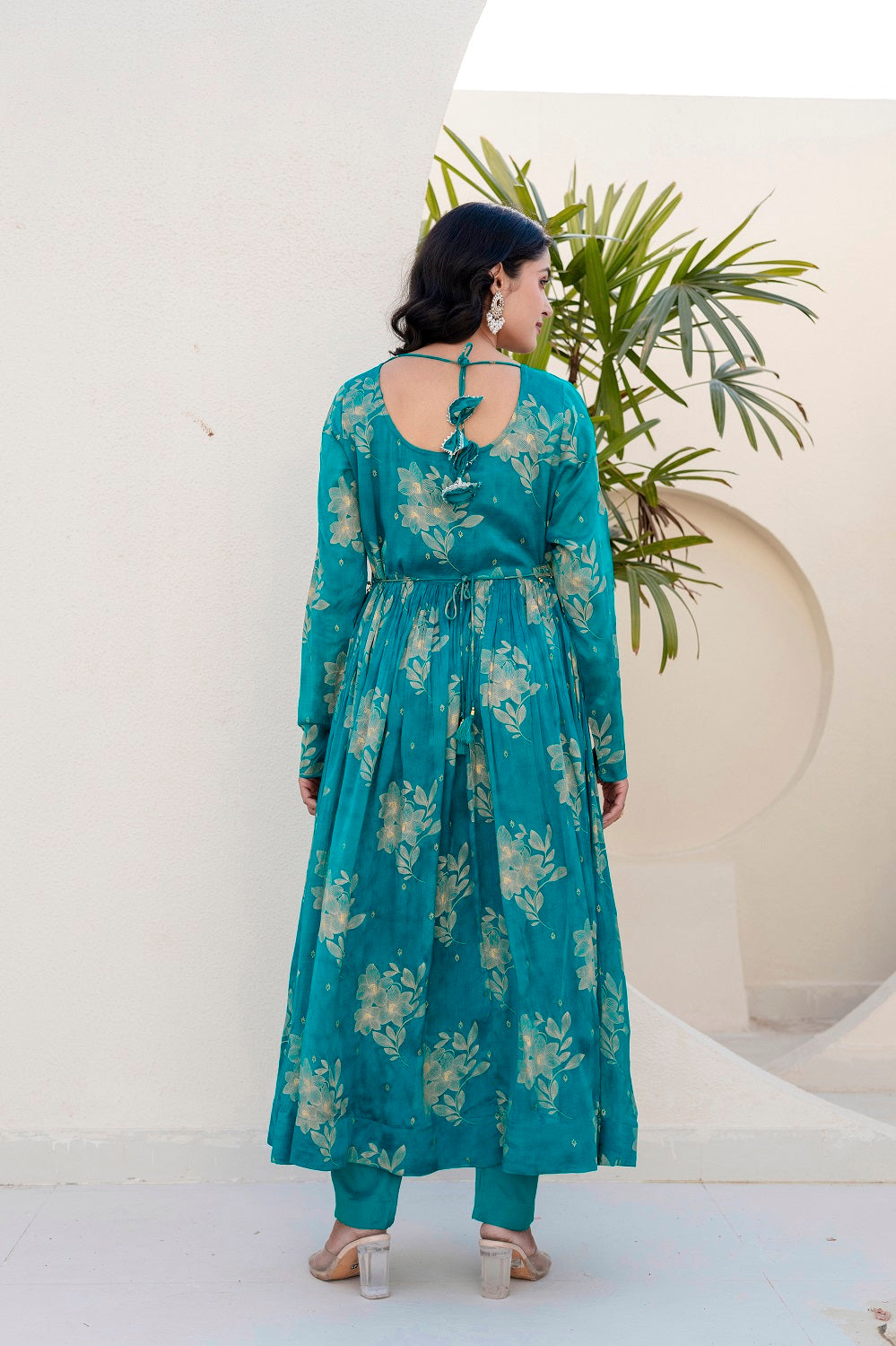 Rama Green Chinon Frock Kurti 3 Pieces Set