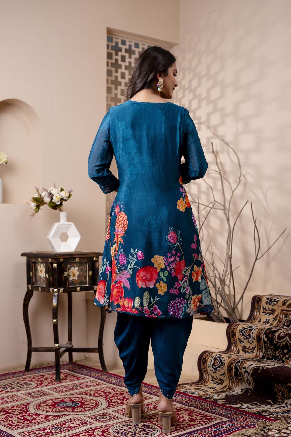 Kaira Partyqueen Till Blue Kurti Dhoti With Dupatta Set