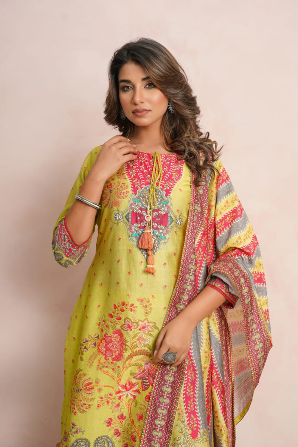 Lemon Yellow Partyqueen Kurti Pant Dupatta Set