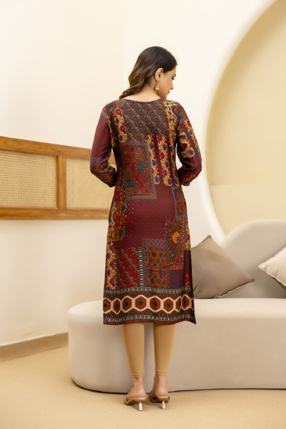 Brown Rayon Printed Straight Kurti