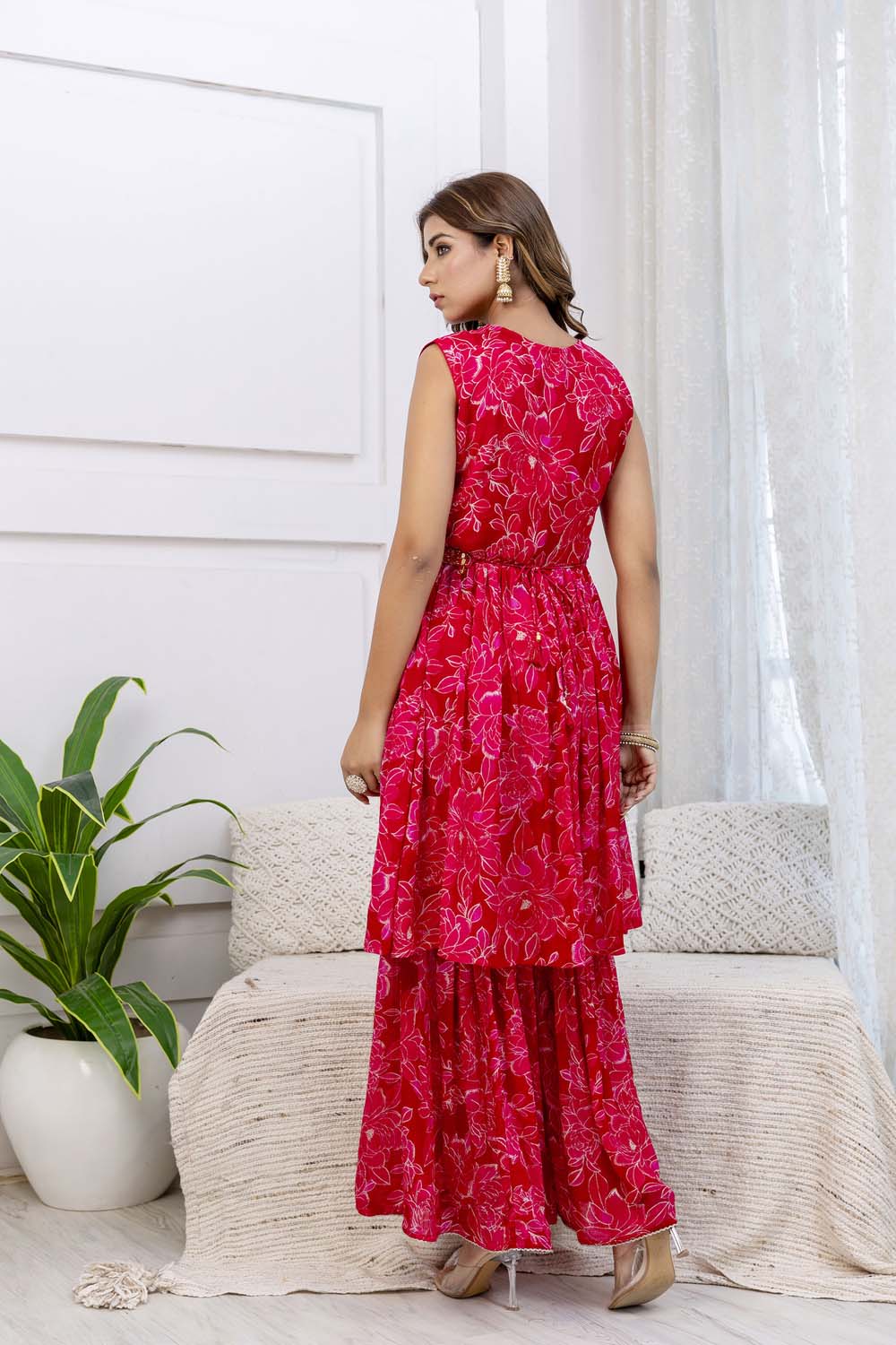 Kaira Rani Pink Printed Poplon Kurti Plazo Dupatta Set