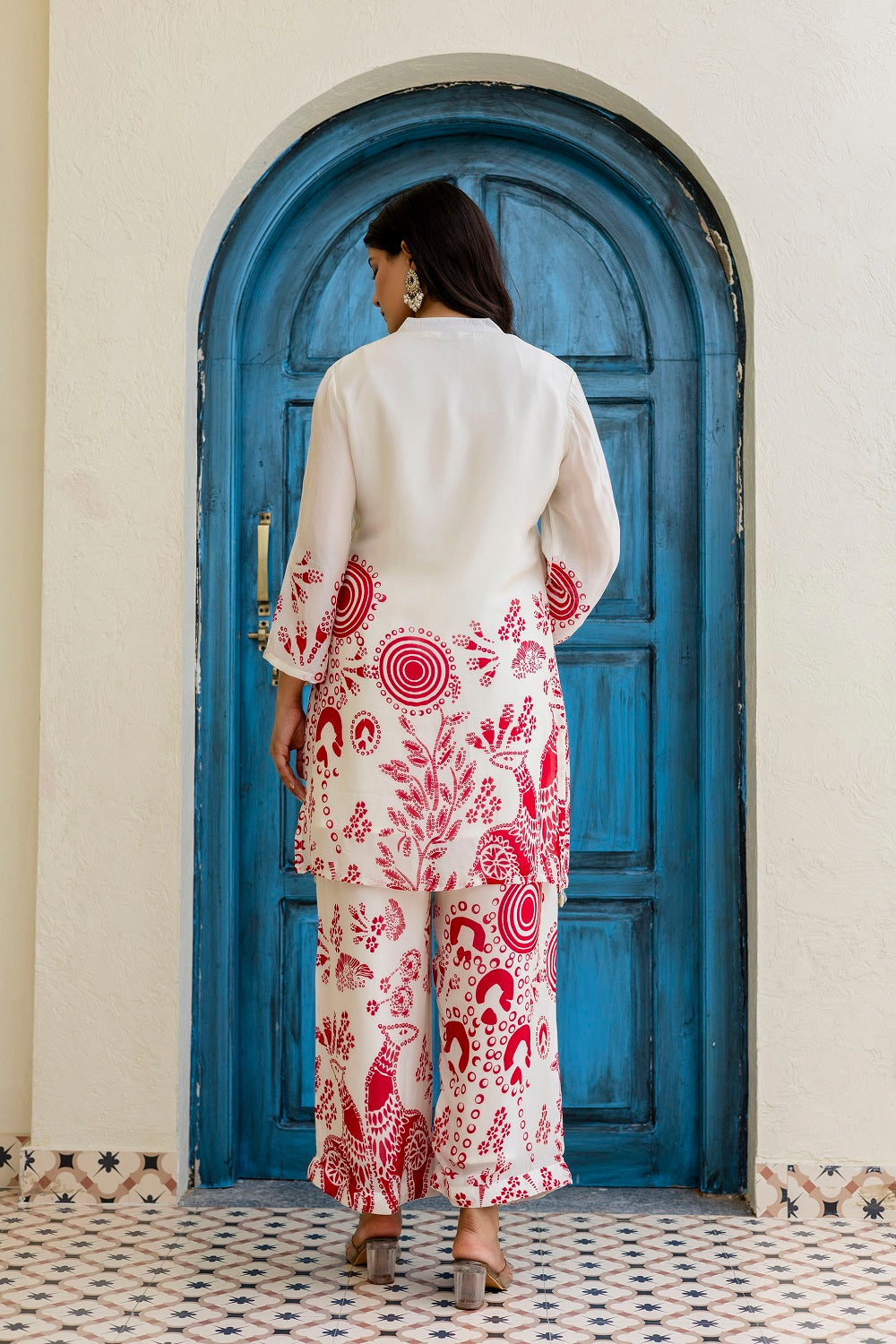 Half White Chinon Kurti Pant Set