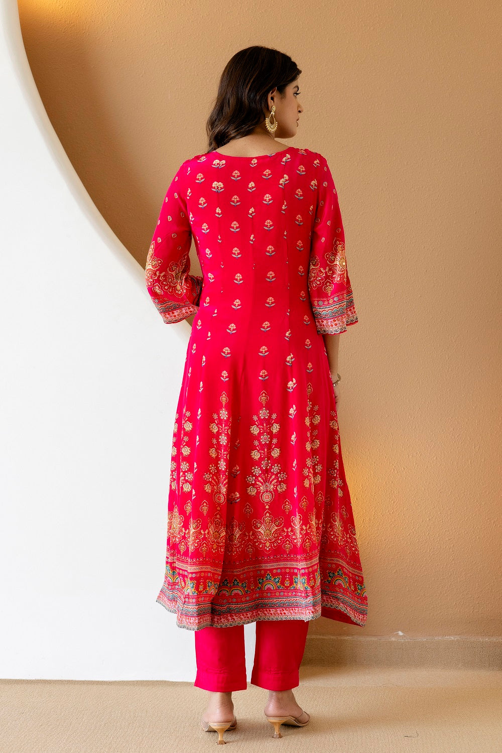 Rani Pink Crepe Frock Kurti 3 Pieces Set