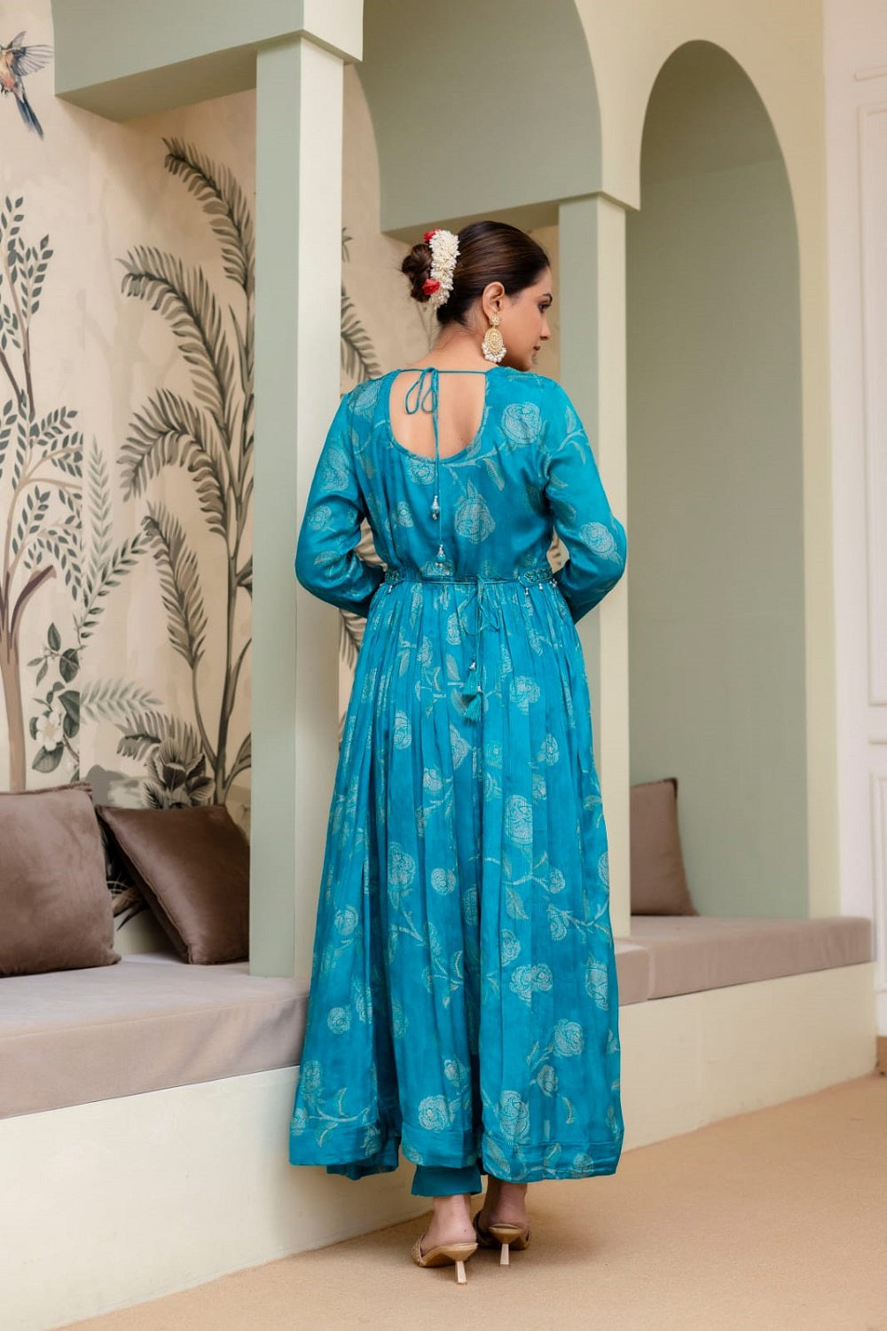 Rama Green Frock Kurti 3 Pieces Set