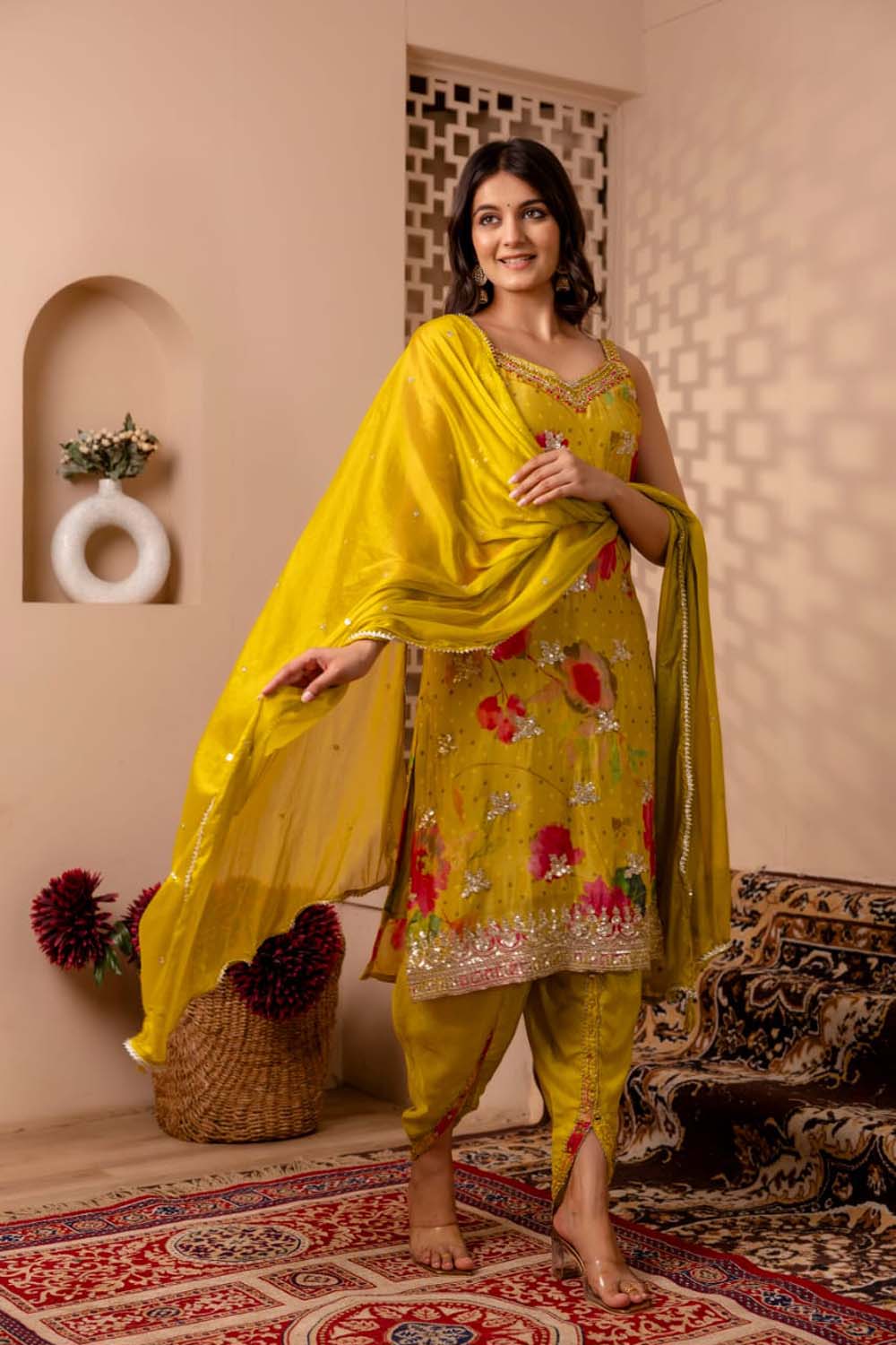 Light Green Chinon Straight Kurti 3 Pieces Set