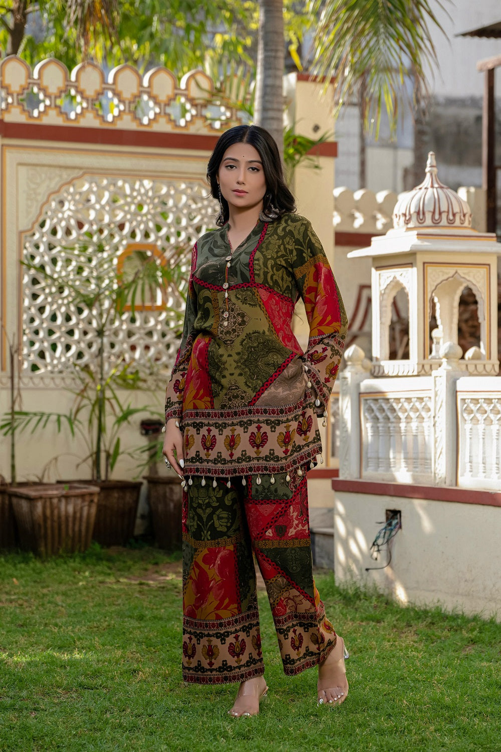 Mehndi Green Rayon Kurti 2 Pieces Set