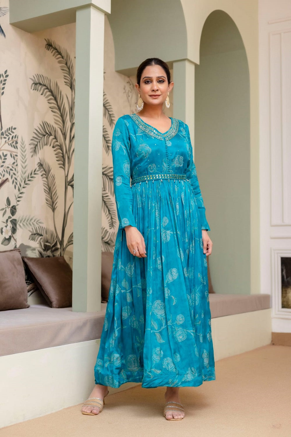 Rama Green Frock Kurti 3 Pieces Set