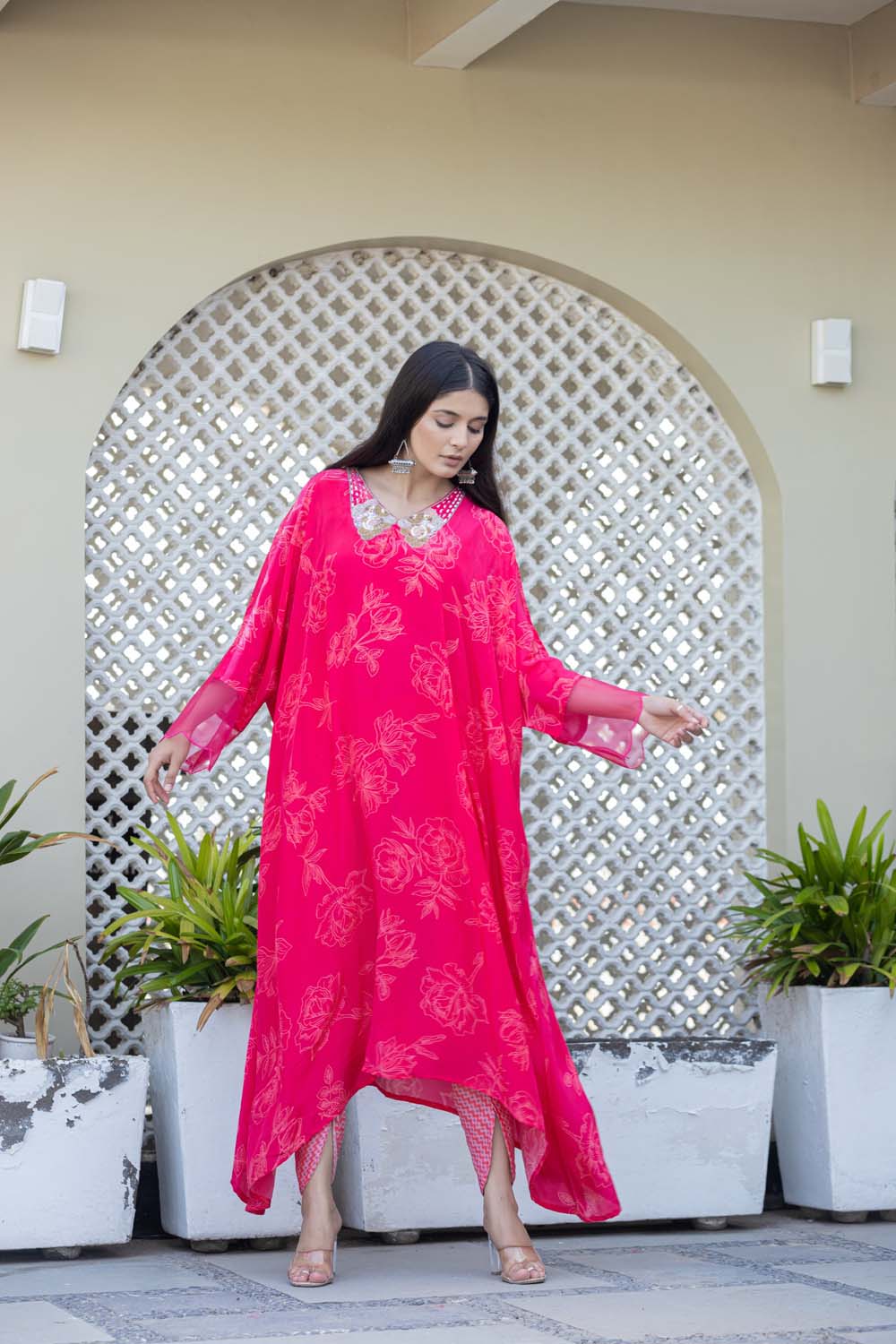 Kaira Rani Pink Partyqueen Kaftan With Pant Set