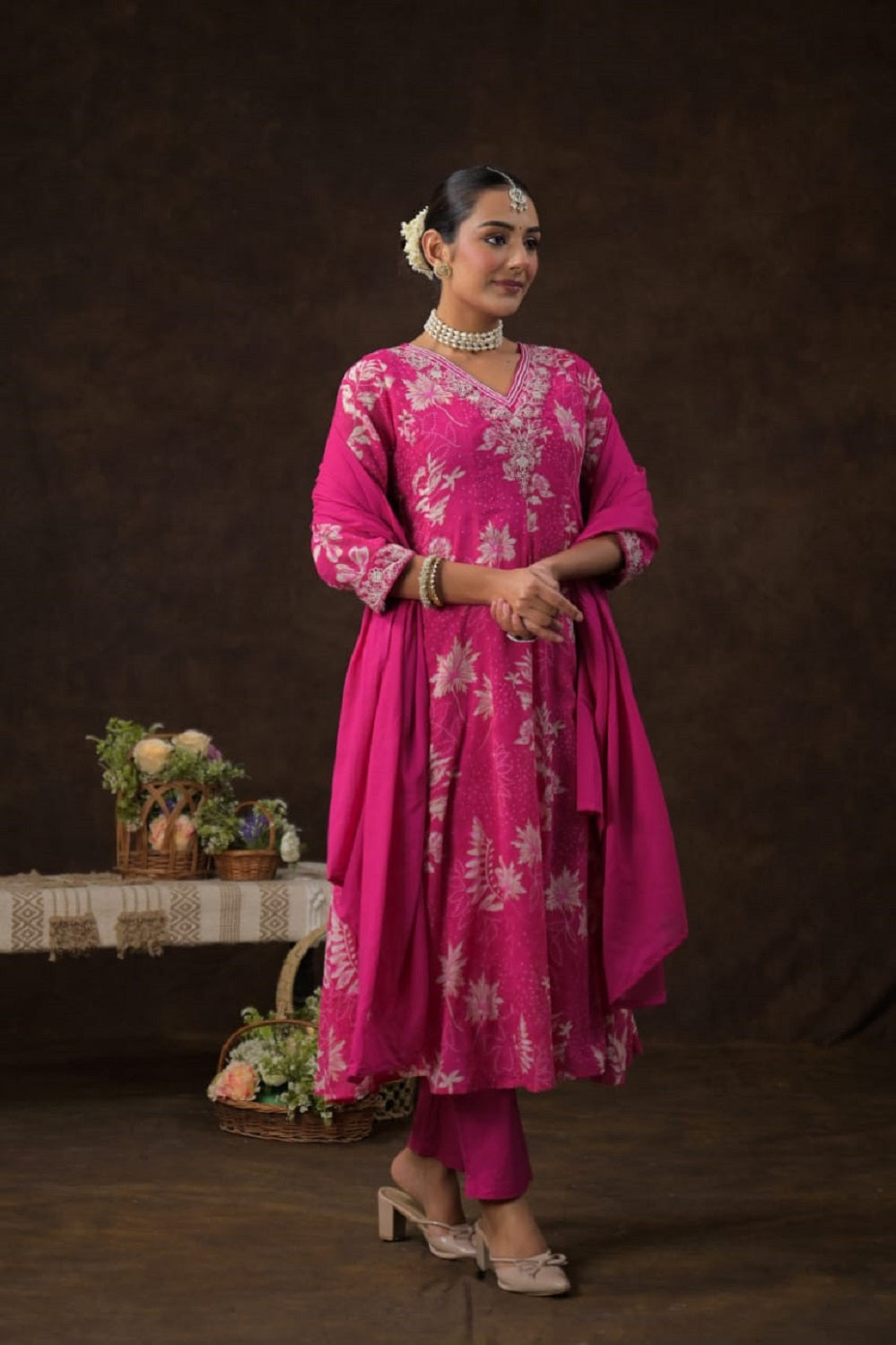 Rose Cotton Frock Kurti 3 Pieces Set