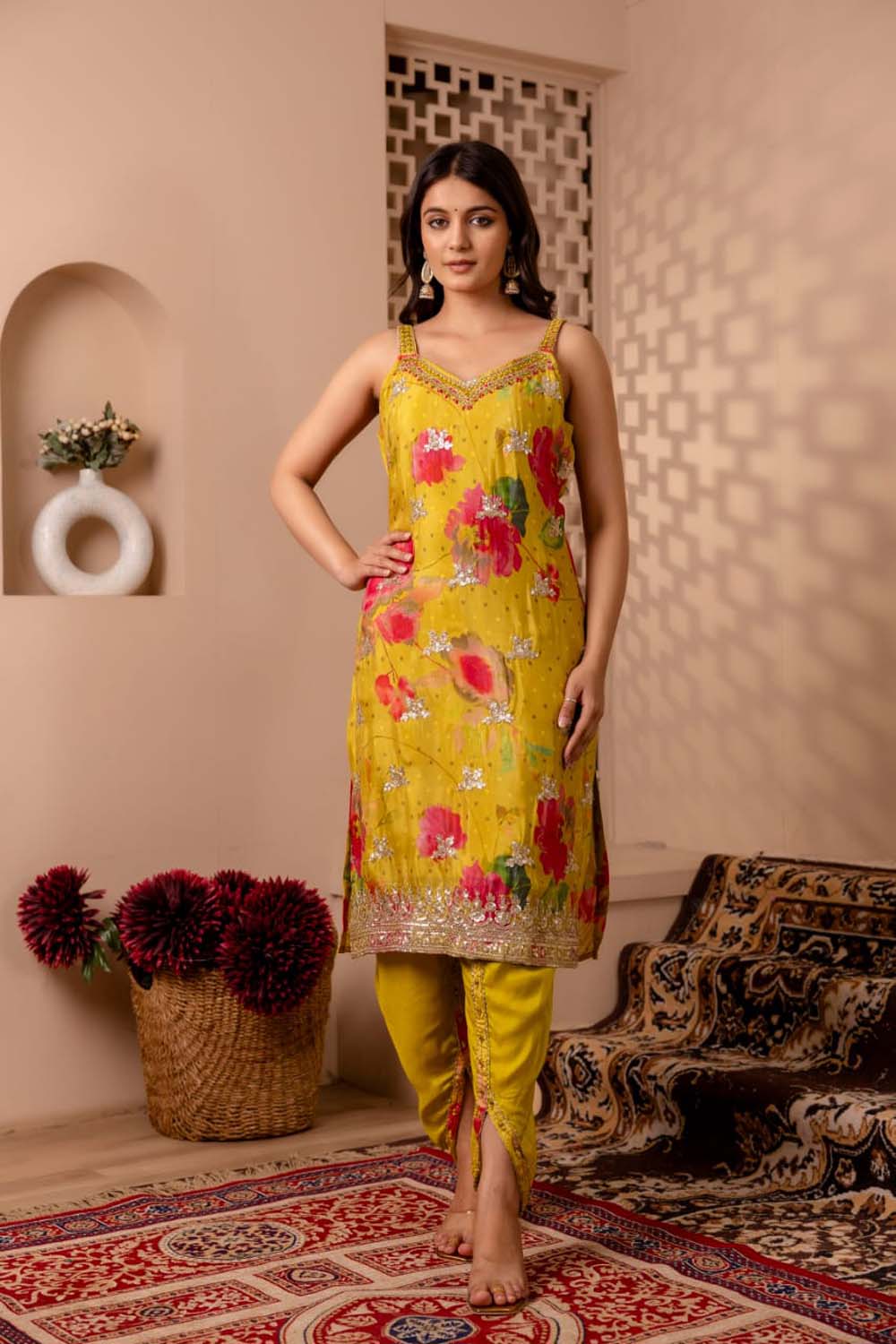 Light Green Chinon Straight Kurti 3 Pieces Set