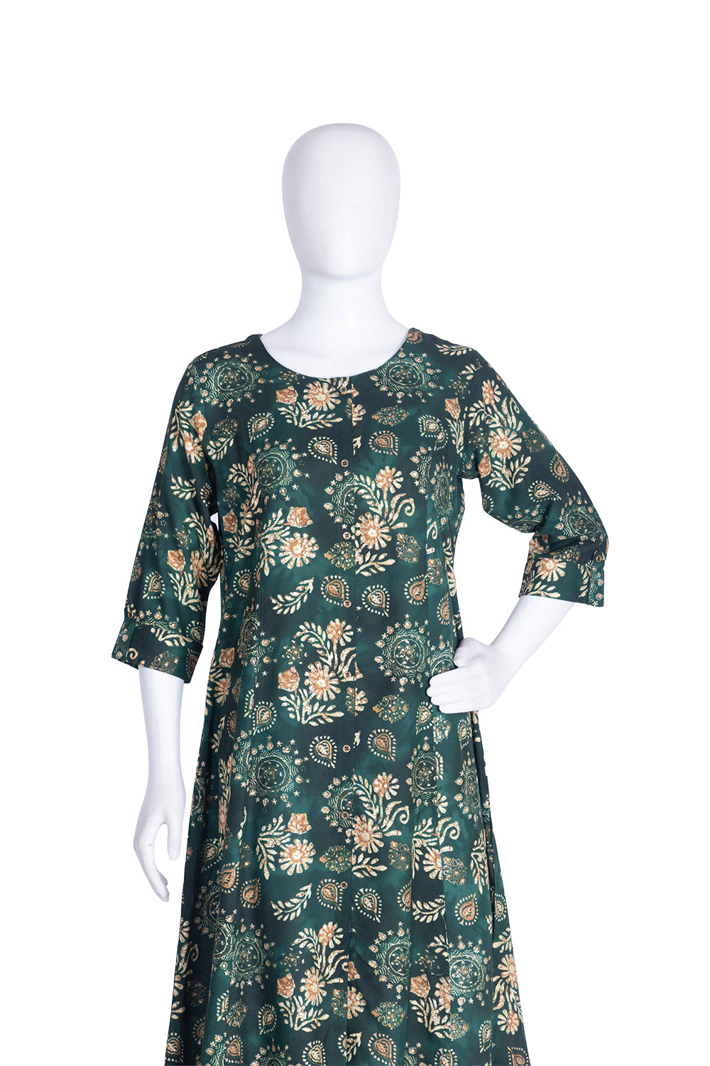 Green Rayon A-Line Printed Kurti
