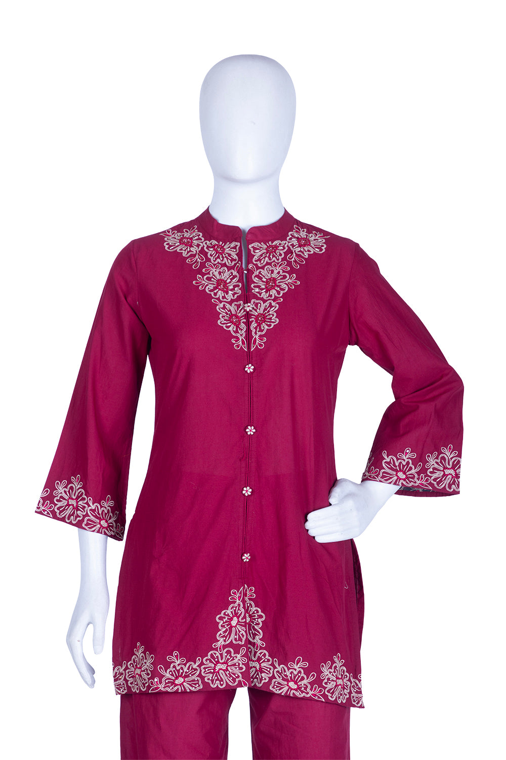 Maroon Cotton Kurti Plazo 2 Pieces Set